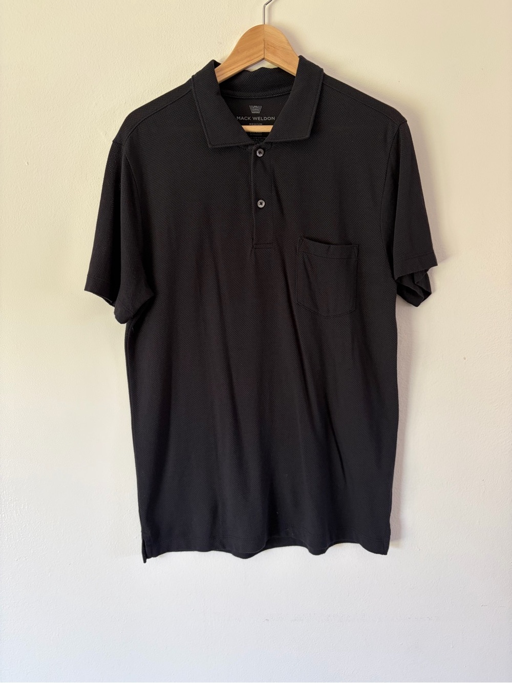 Mack Weldon Vesper Polo Breathable Micro Mesh Black Collared Shirt Size Medium